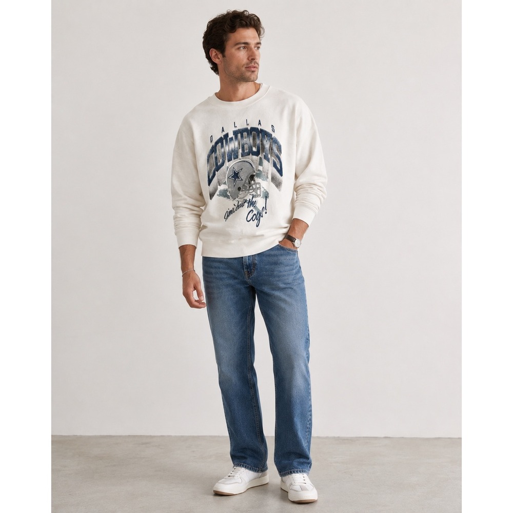 Abercrombie & Fitch Unisex NFL Dallas Cowboys Oversized Sweatshirt Cream XL New